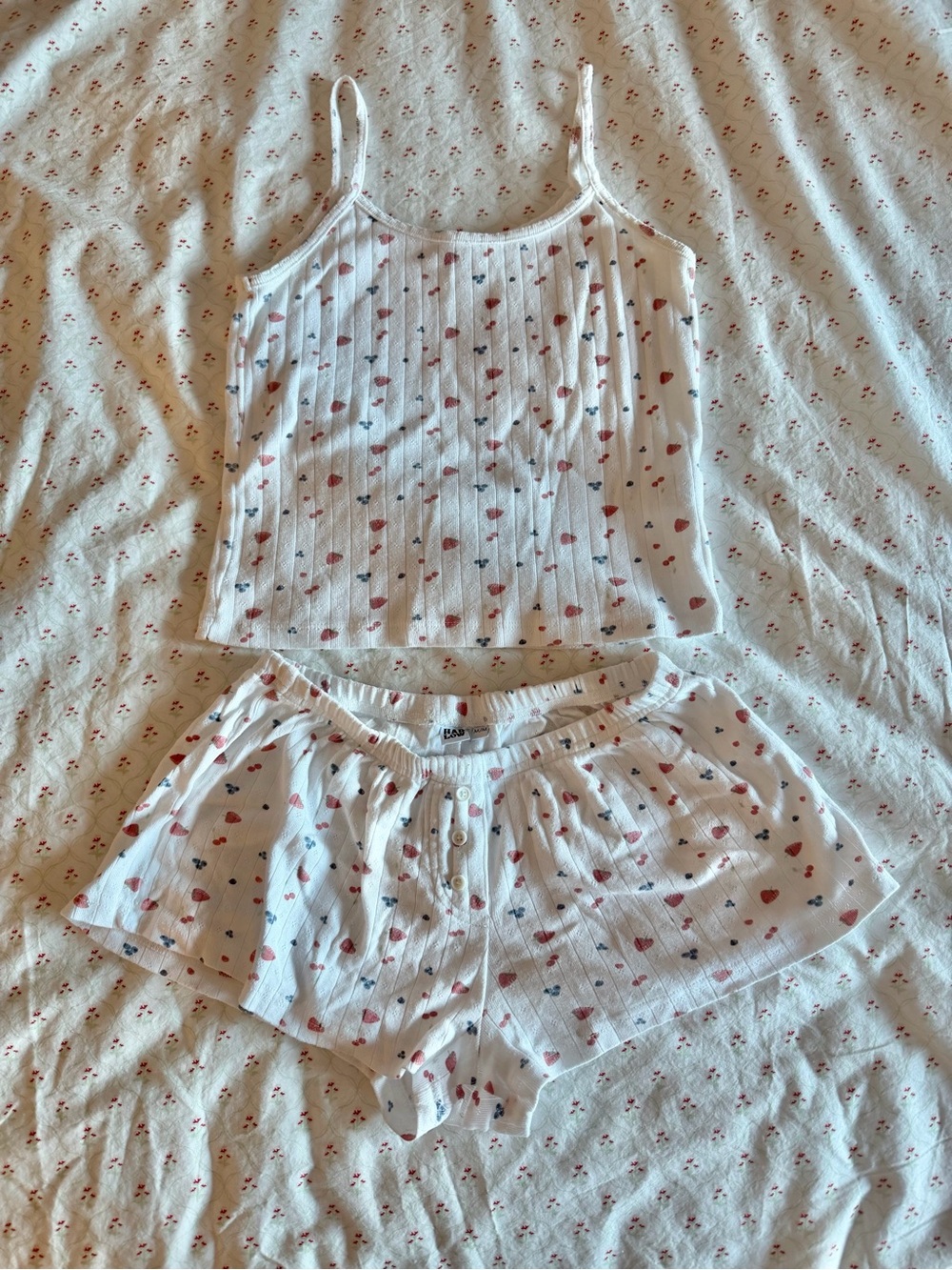 Harlow White Ribbed Cami & Fruit-Print Sleep Set